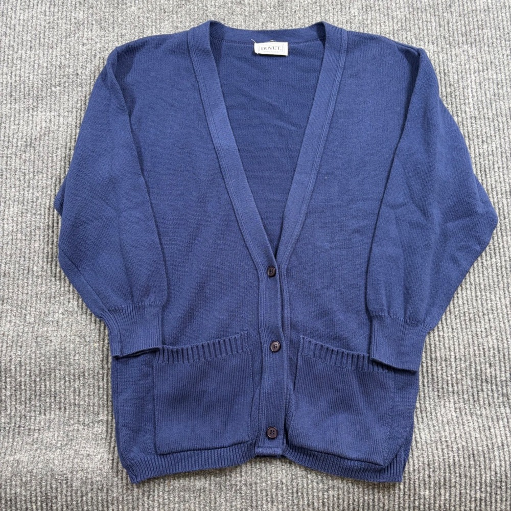 Vintage Duvet Cardigan Women's M Blue V-Neck Button Front 90s Casual Layering
